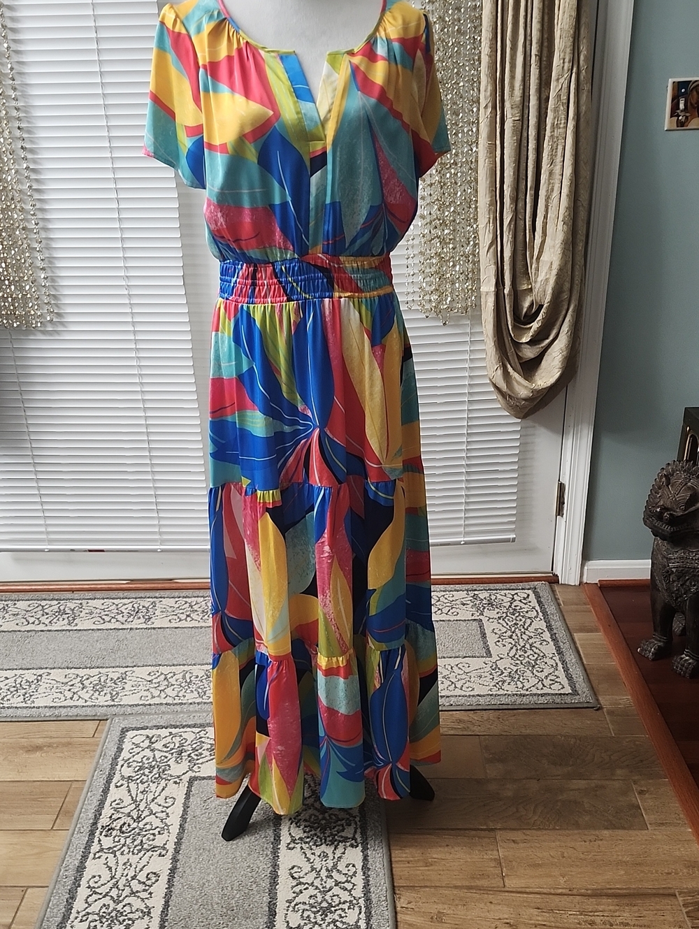 Tahari Colorblock Abstract Print Maxi Dress